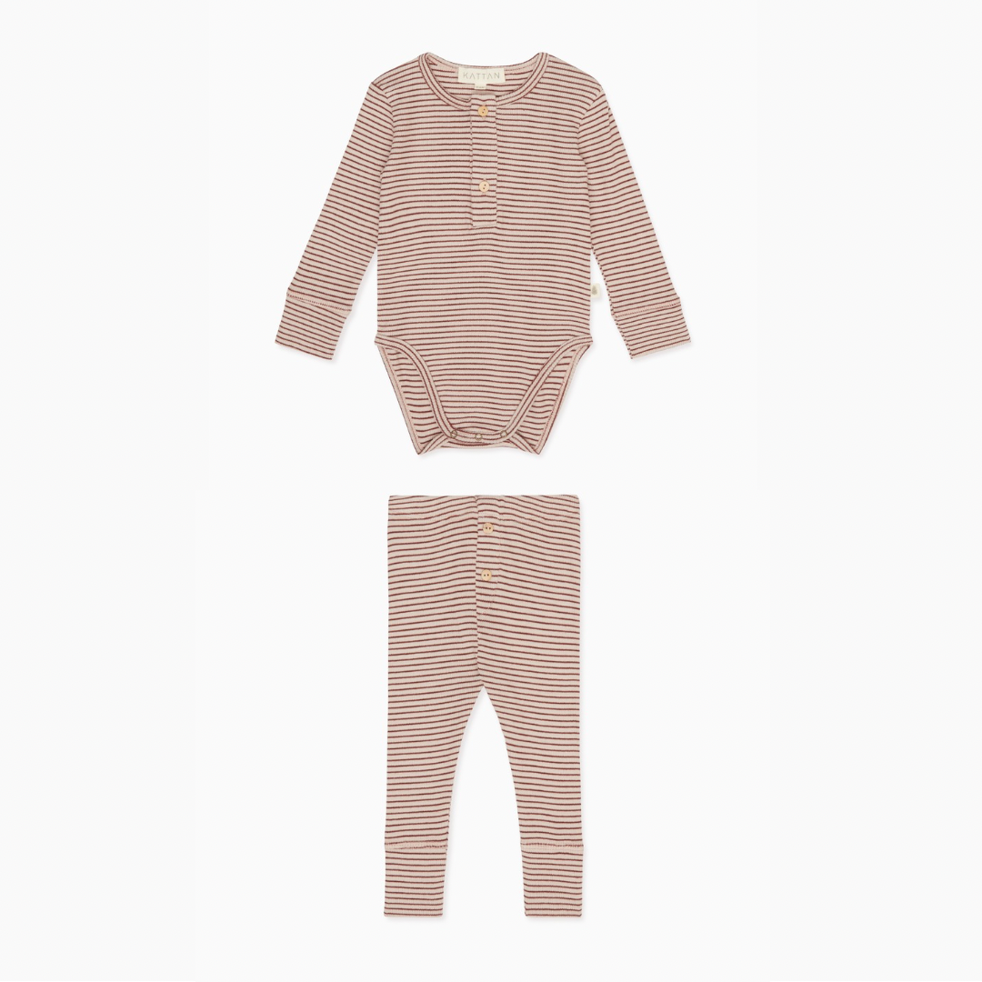 Organic Cotton Stripe Set | Stripe Nude & Maroon